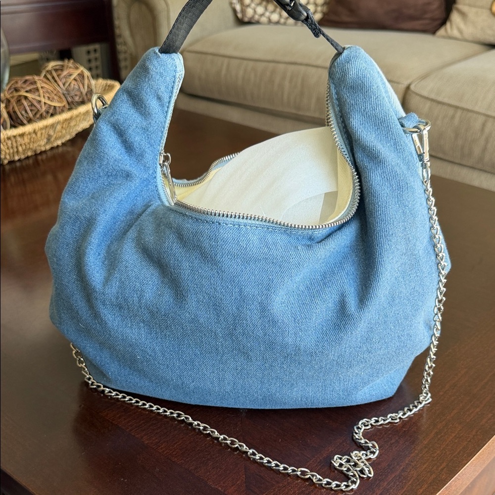 Nunoo Casual Denim Hobo Bag with Chain Strap - Blue